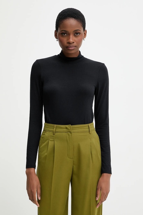 United Colors of Benetton longsleeve z domieszką kaszmiru kolor czarny z golfem 3LRU3M077 - zdjęcie produktu nr 1