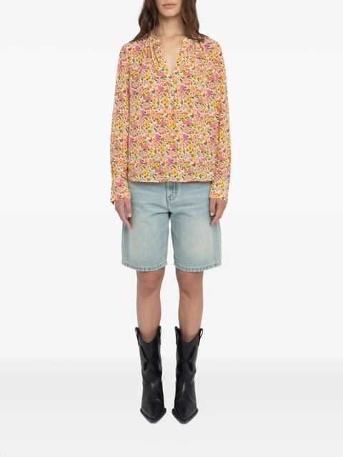 Zadig&Voltaire Tink floral-print V-neck tunic top - Yellow - zdjęcie produktu nr 1