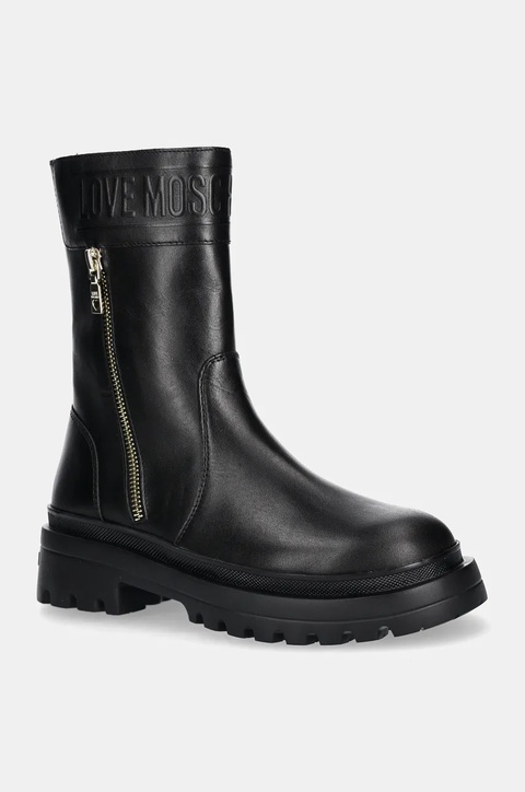 Love Moschino botki skórzane damskie kolor czarny na płaskim obcasie JA24245G0LIA0000 - zdjęcie produktu nr 1