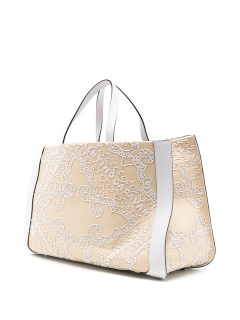 Valentino Garavani VLOGO embroidered raffia tote bag - Neutrals - zdjęcie produktu nr 2