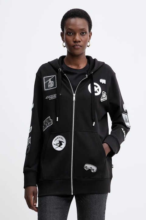 MICHAEL Michael Kors bluza bawełniana damska kolor czarny z kapturem z aplikacją MF551WQ4MY - zdjęcie produktu nr 1