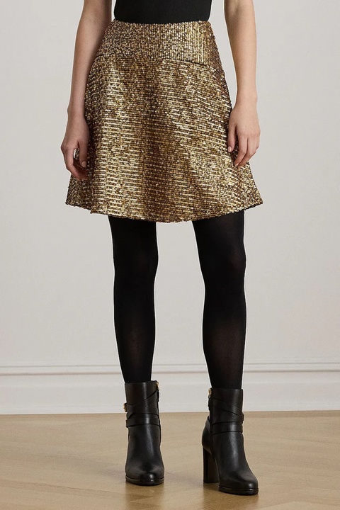 Lauren Ralph Lauren spódnica kolor złoty mini rozkloszowana 200979905 - zdjęcie produktu nr 2