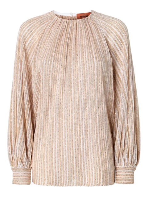 Missoni striped-pattern gathered-neckline blouse - Neutrals - zdjęcie produktu nr 1