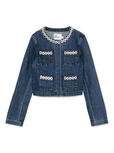 Self-Portrait embellished-pocket denim jacket - Blue - zdjęcie produktu nr 1