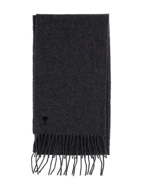 AMI Paris logo-embroidered fringed scarf - Grey - zdjęcie produktu nr 1