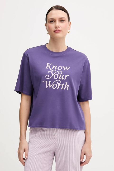 United Colors of Benetton t-shirt bawełniany damski kolor fioletowy 3DCJD10B9 - zdjęcie produktu nr 1