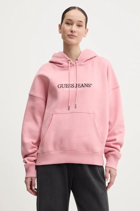 Guess Jeans bluza damska kolor różowy z kapturem W4YQ15 KC811 - zdjęcie produktu nr 1