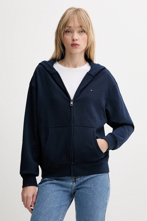 Tommy Hilfiger bluza damska kolor granatowy z kapturem gładka UW0UW05772 - zdjęcie produktu nr 1