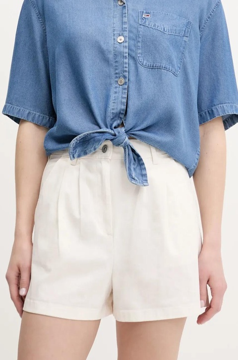 Tommy Jeans szorty damskie kolor beżowy gładkie high waist DW0DW21643 - zdjęcie produktu nr 1