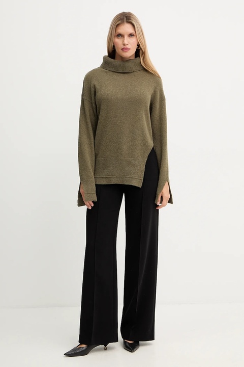 Simona Corsellini sweter z dodatkiem wełny damski kolor zielony lekki z golfem A25CPMGP08S1 - zdjęcie produktu nr 2