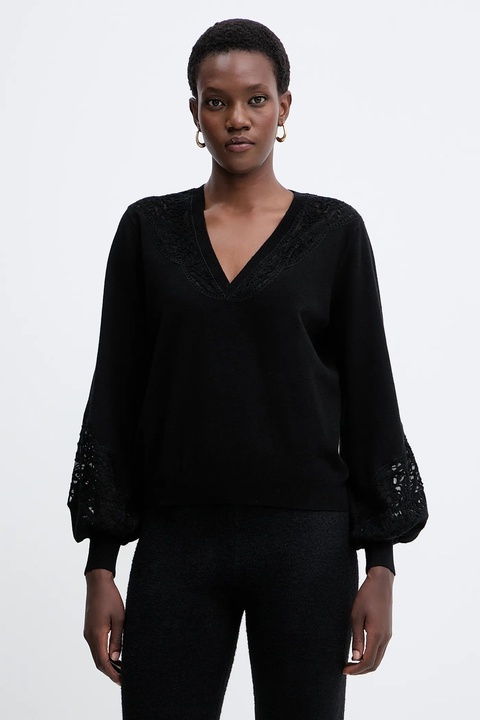 Twinset sweter z domieszką wełny damski kolor czarny 252TT3440 - zdjęcie produktu nr 1