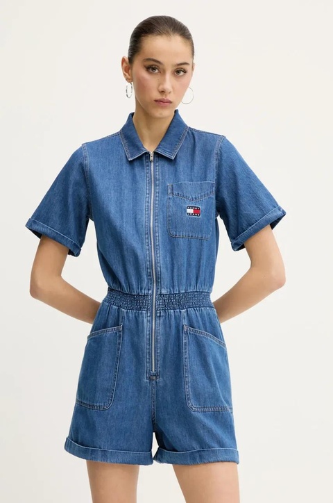 Tommy Jeans kombinezon jeansowy kolor niebieski bawełniany z kołnierzykiemm DW0DW20371 - zdjęcie produktu nr 1