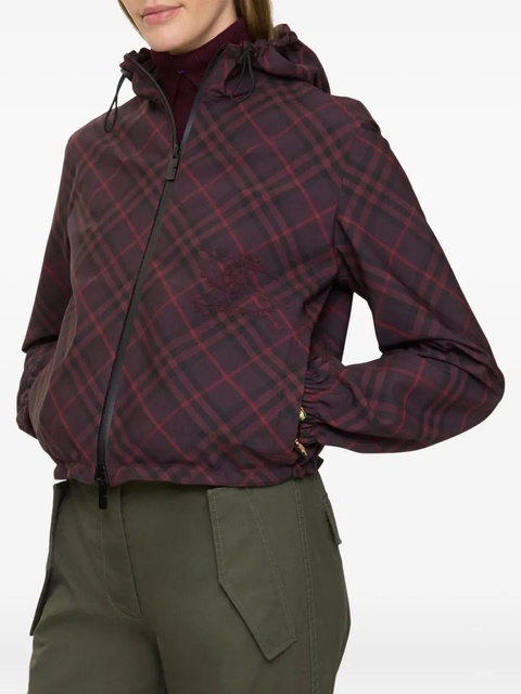 Burberry check-pattern hooded cropped jacket - Red - zdjęcie produktu nr 2