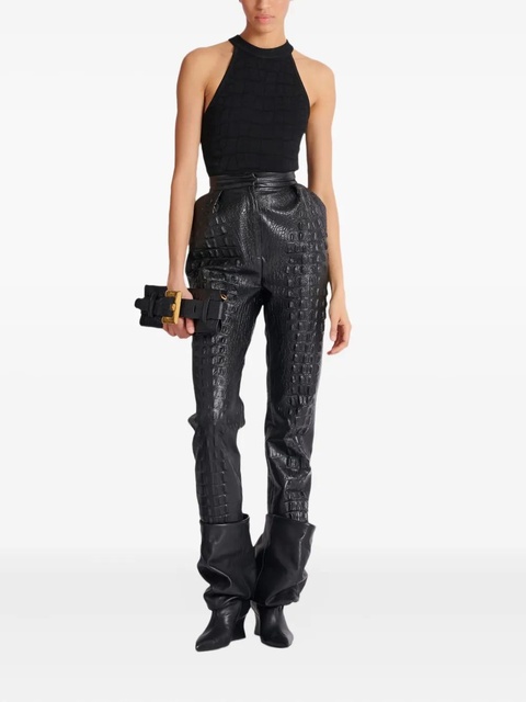 Balmain crocodile-effect embossed high-waisted trousers - Black - zdjęcie produktu nr 1
