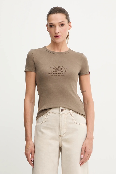 Miss Sixty t-shirt damski kolor brązowy 6S3SJ56300 - zdjęcie produktu nr 1