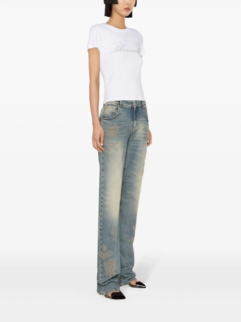 Blumarine rhinestoned-logo cotton T-shirt - White - zdjęcie produktu nr 2