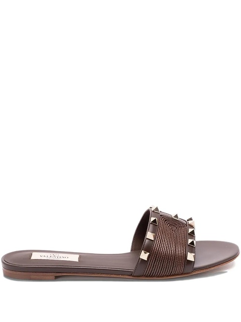 Valentino Garavani Rockstud leather flat sandals - Brown - zdjęcie produktu nr 1