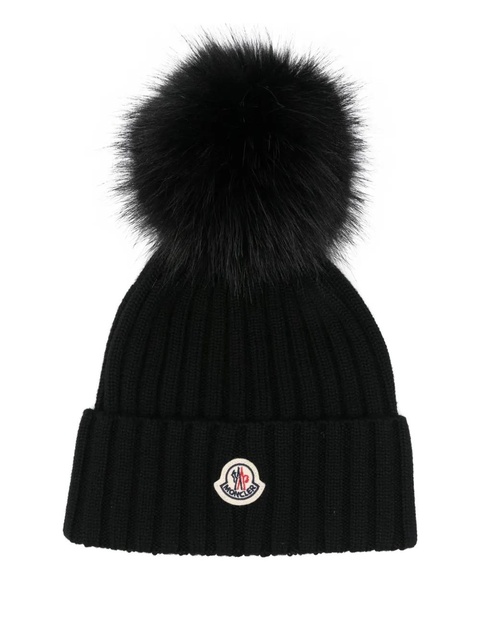 Moncler pompom logo-patch hat - Black - zdjęcie produktu nr 1