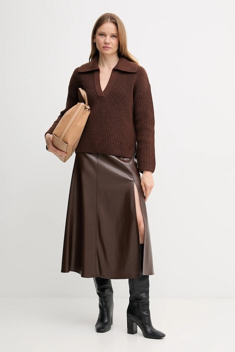 Barbour sweter z dodatkiem wełny ROBYN damski kolor brązowy ciepły LKN1675 - zdjęcie produktu nr 2