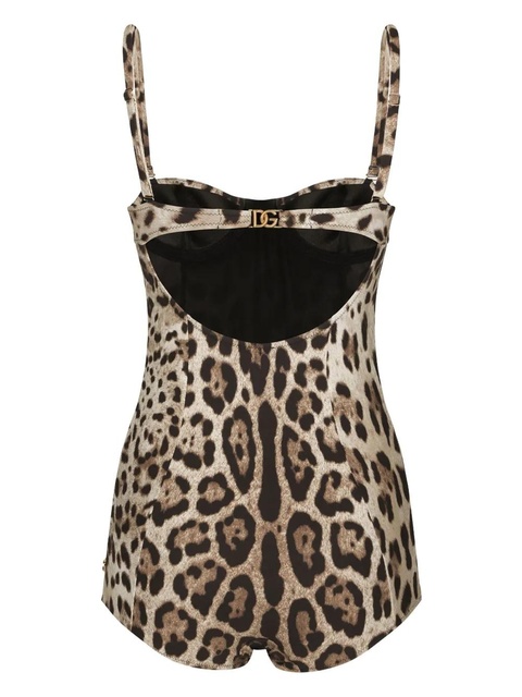 Dolce & Gabbana leopard-print logo-lettering swimsuit - Neutrals - zdjęcie produktu nr 1