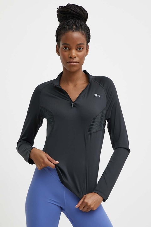 Reebok bluza do biegania kolor czarny gładka 100075413 - zdjęcie produktu nr 1