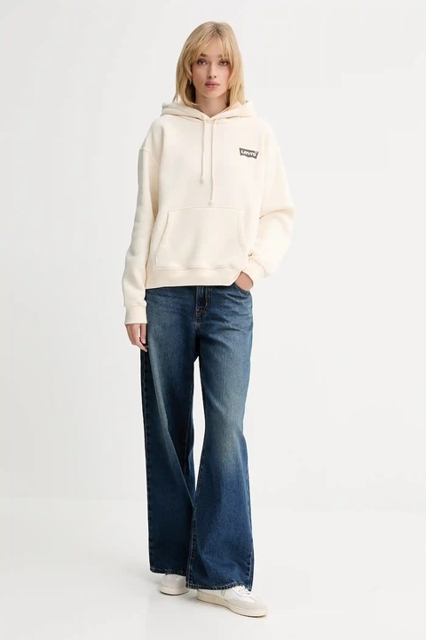 Levi's bluza damska kolor beżowy z kapturem z nadrukiem 004ND - zdjęcie produktu nr 2