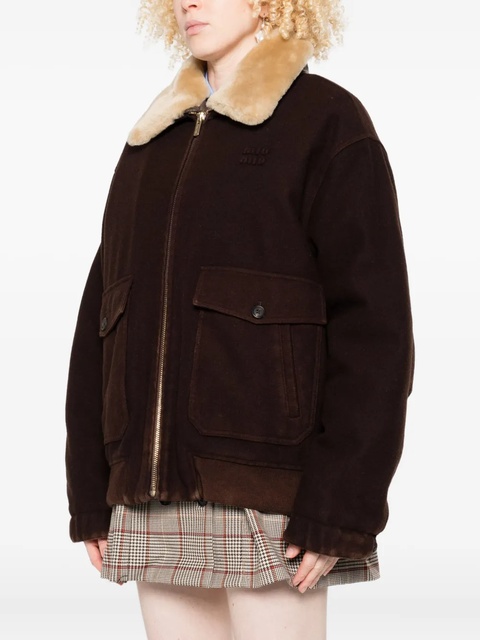 Miu Miu faux-fur collar jacket - Brown - zdjęcie produktu nr 2