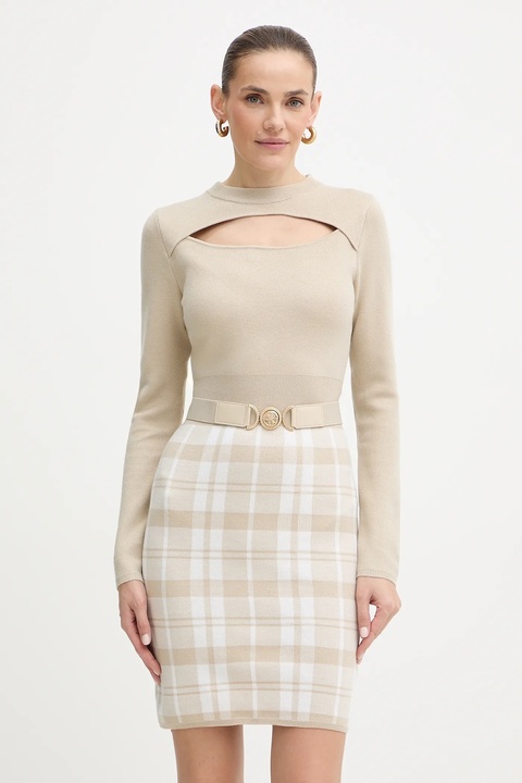 Guess sukienka z domieszką wełny CORALINE kolor beżowy mini dopasowana W5BK44 Z3JD2 - zdjęcie produktu nr 1