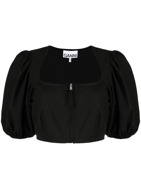 GANNI cropped puff-sleeve blouse - Black - zdjęcie produktu nr 1