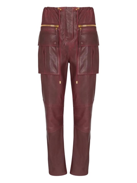 Balmain lambskin leather cargo straight trousers - Red - zdjęcie produktu nr 1
