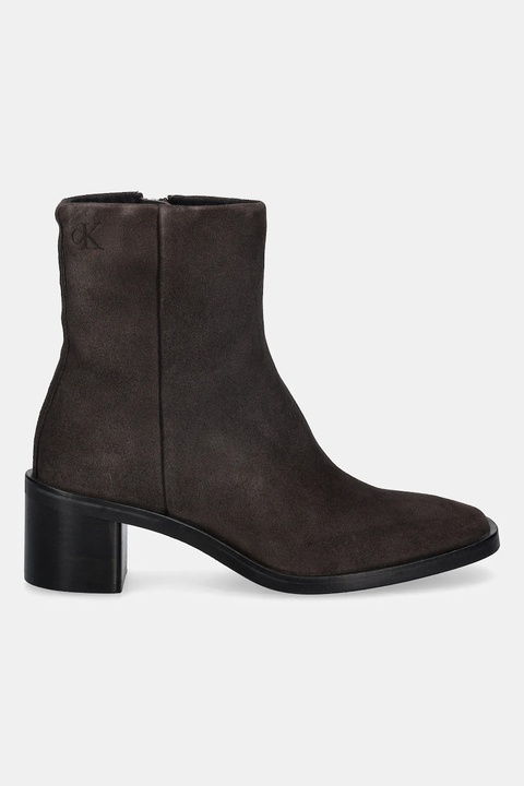 Calvin Klein botki zamszowe BLOCK HEEL ZIP BOOT SUE damskie kolor brązowy na słupku HW0HW02592 - zdjęcie produktu nr 2