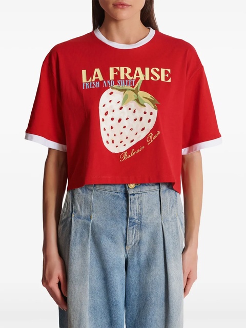 Balmain strawberry print cropped T-shirt - Red - zdjęcie produktu nr 2