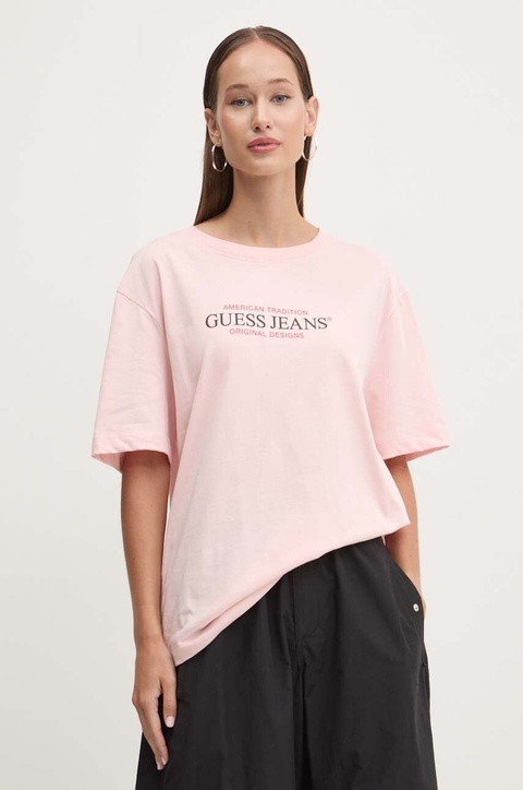 Guess Jeans t-shirt bawełniany damski kolor różowy W4YI08 K8HM0 - zdjęcie produktu nr 1