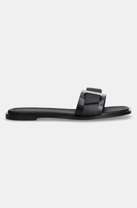 Calvin Klein klapki skórzane FLAT SLIDE W/BUCKLE - LTH damskie kolor czarny HW0HW02490 - zdjęcie produktu nr 1