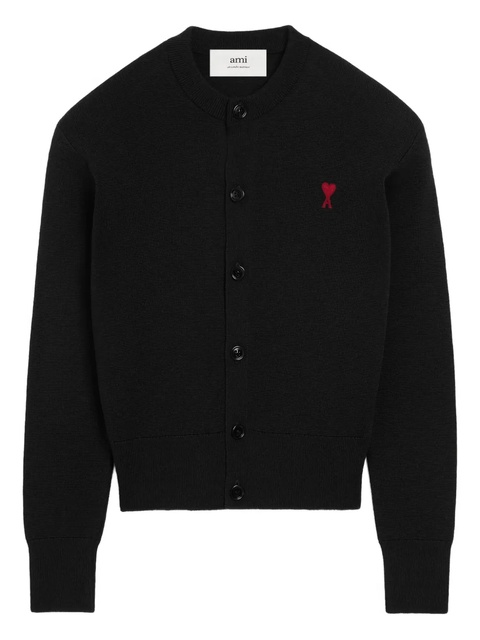AMI Paris heart-embroidered wool cardigan - Black - zdjęcie produktu nr 1