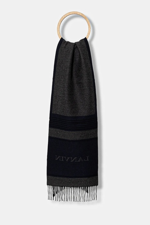 Lanvin szalik wełniany damski kolor czarny wzorzysty 710009252 - zdjęcie produktu nr 2