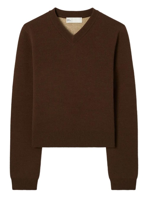 Tory Burch V-neck wool-cashmere blend sweater - Brown - zdjęcie produktu nr 1