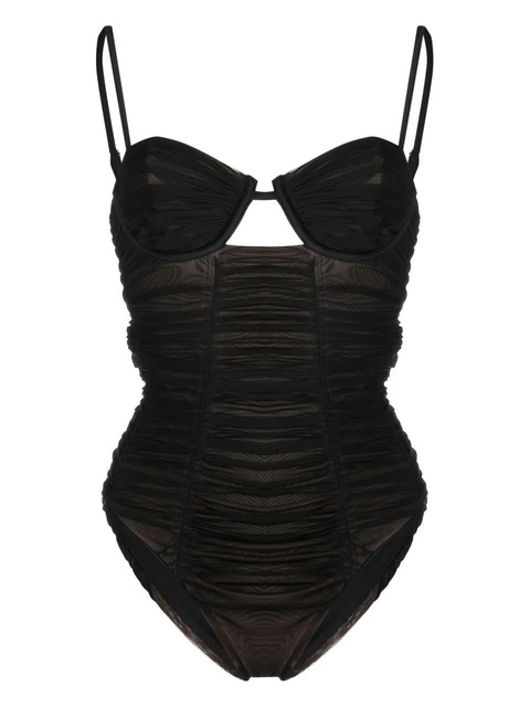 Self-Portrait gathered mesh swimsuit - Brown - zdjęcie produktu nr 1