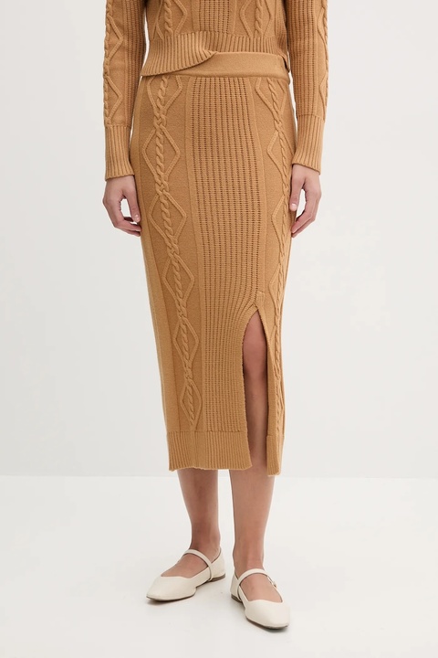 Dkny spódnica kolor brązowy midi prosta DJ4R0377 - zdjęcie produktu nr 1