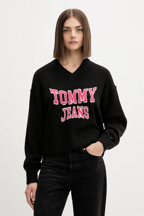 Tommy Jeans sweter z domieszką wełny damski kolor czarny DW0DW21711 - zdjęcie produktu nr 1
