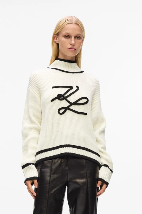 Karl Lagerfeld sweter wełniany damski kolor biały z półgolfem A4W18051 - zdjęcie produktu nr 1