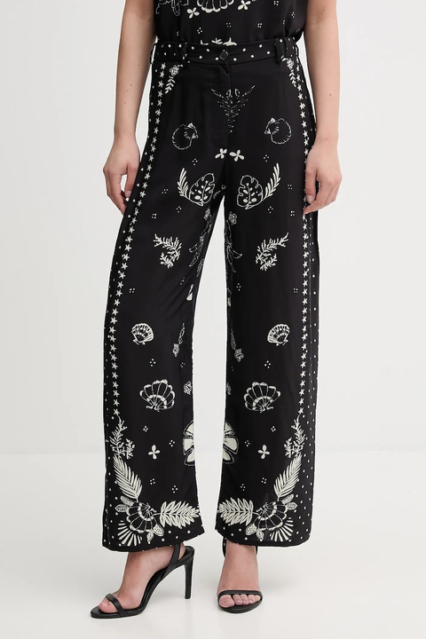 Sisley spodnie damskie kolor czarny szerokie high waist 4YQZLF076 - zdjęcie produktu nr 1