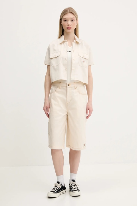 Dickies szorty bawełniane damskie kolor beżowy gładkie high waist DK0A4Z85F901 - zdjęcie produktu nr 1