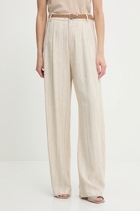 Answear Lab spodnie z domieszką lnu damskie kolor beżowy szerokie high waist - zdjęcie produktu nr 1