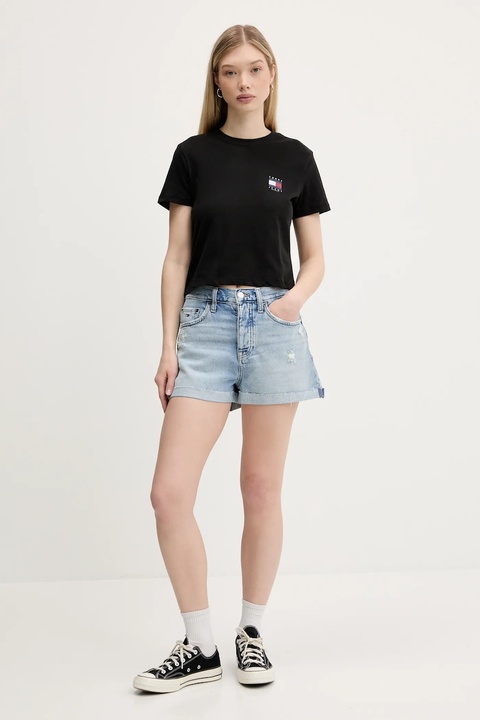 Tommy Jeans szorty jeansowe damskie kolor niebieski gładkie high waist DW0DW21055 - zdjęcie produktu nr 2
