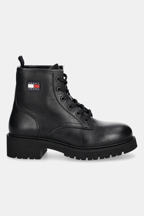 Tommy Jeans botki skórzane TJW LACE UP LEATHER BOOT damskie kolor czarny na płaskim obcasie EN0EN02824 - zdjęcie produktu nr 2