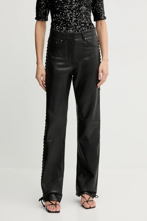 Rotate spodnie skórzane damskie kolor czarny szerokie high waist 115133100 - zdjęcie produktu nr 1