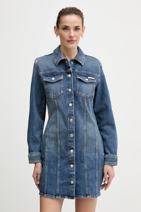 Calvin Klein Jeans sukienka jeansowa kolor niebieski mini dopasowana LV047D774G - zdjęcie produktu nr 1