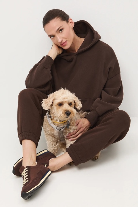 Medicine bluza damska kolor brązowy z kapturem gładka - zdjęcie produktu nr 1