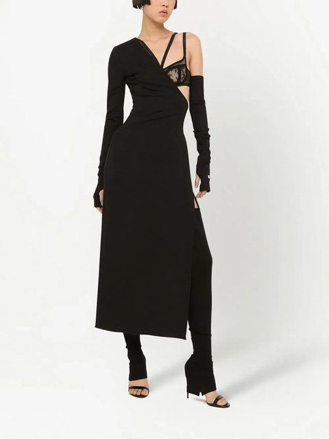 Dolce & Gabbana detachable-sleeve one-shoulder midi dress - Black - zdjęcie produktu nr 2